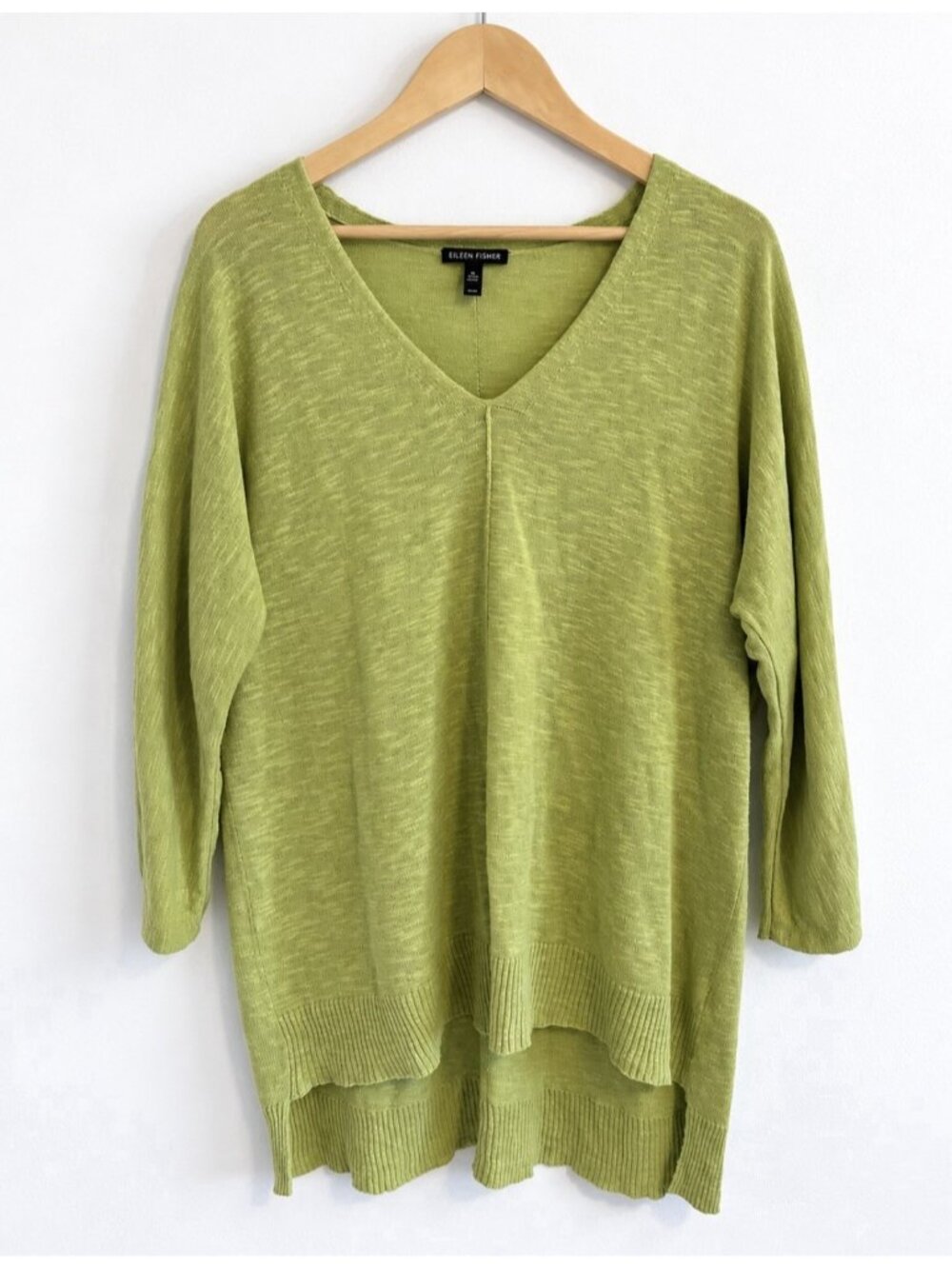 Eileen Fisher Sweater Organic Linen Cotton V-Neck Tunic Chartreuse Green Women M